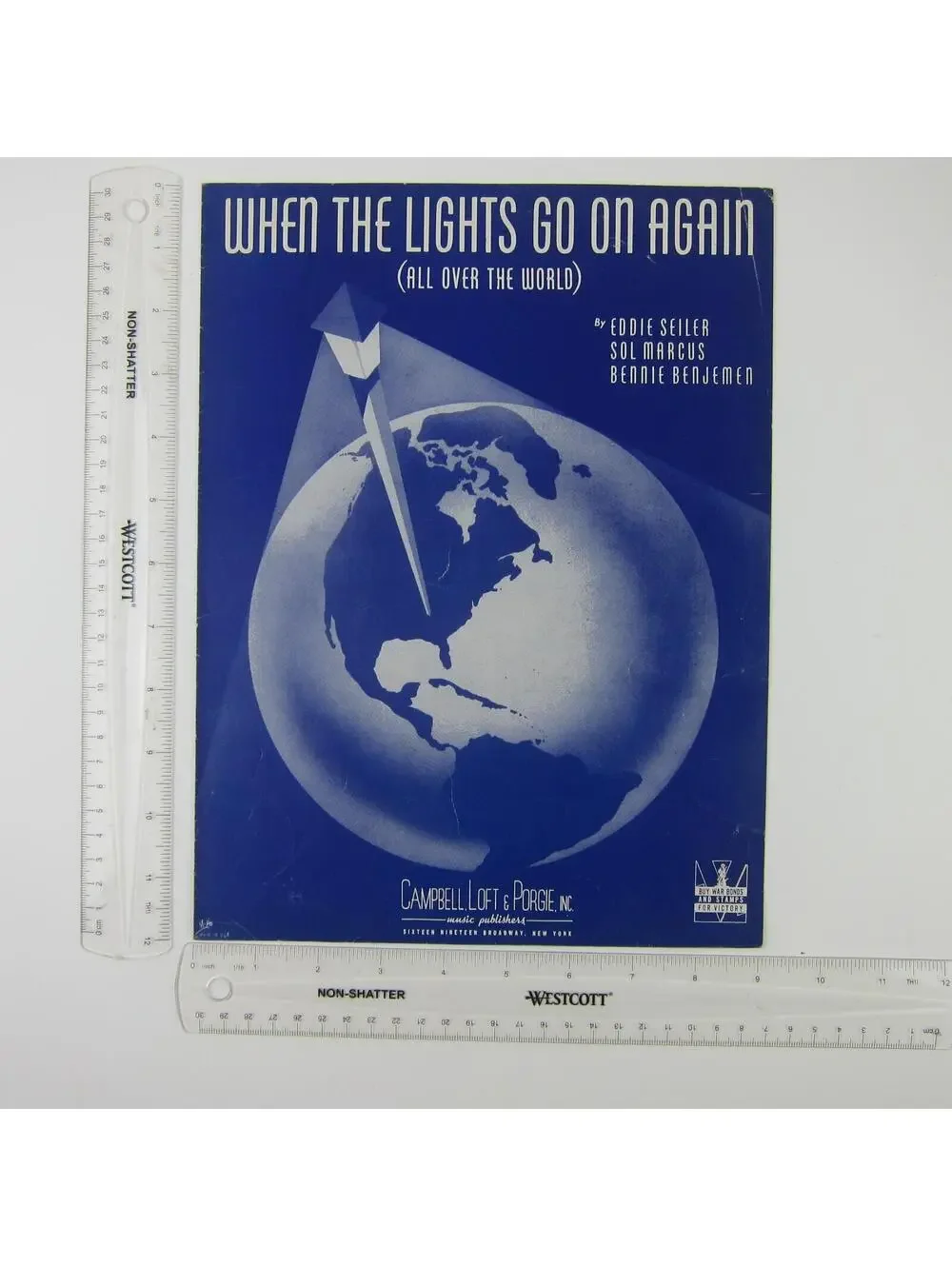 Sheet Music When the Lights Go on Again All Over the World Vintage 1942 WW2 WWII